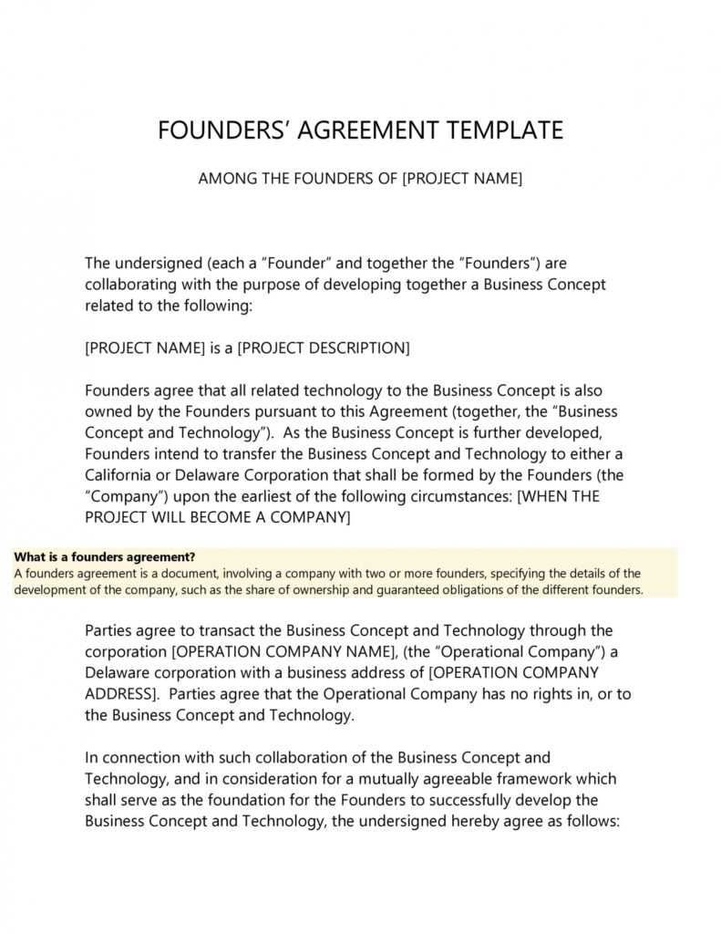 22 Great Founders Agreement Tramples [For Any Startup] ᐅ within Co Founder Separation Agreement Template