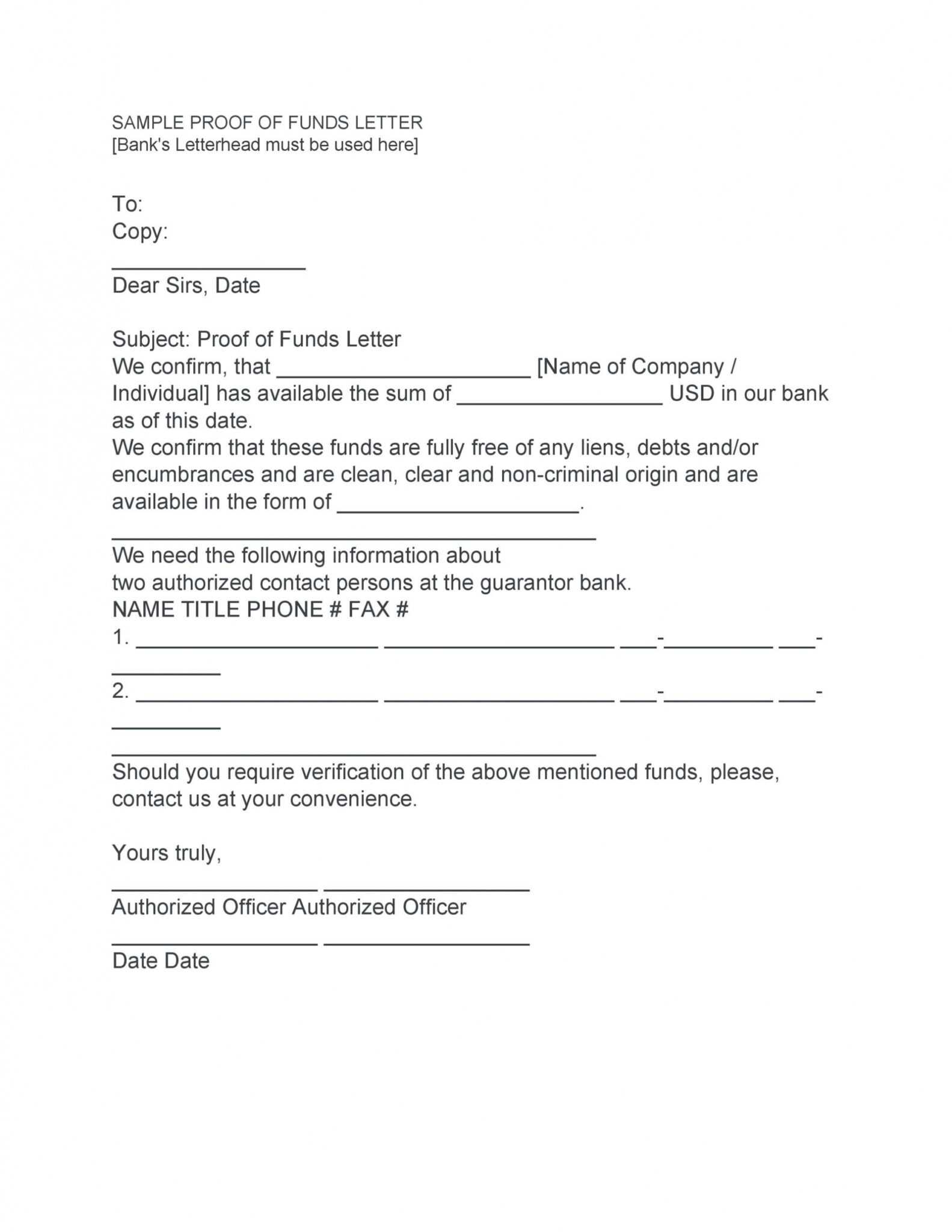Proof Of Funds Letter Template Creative Template Inspiration