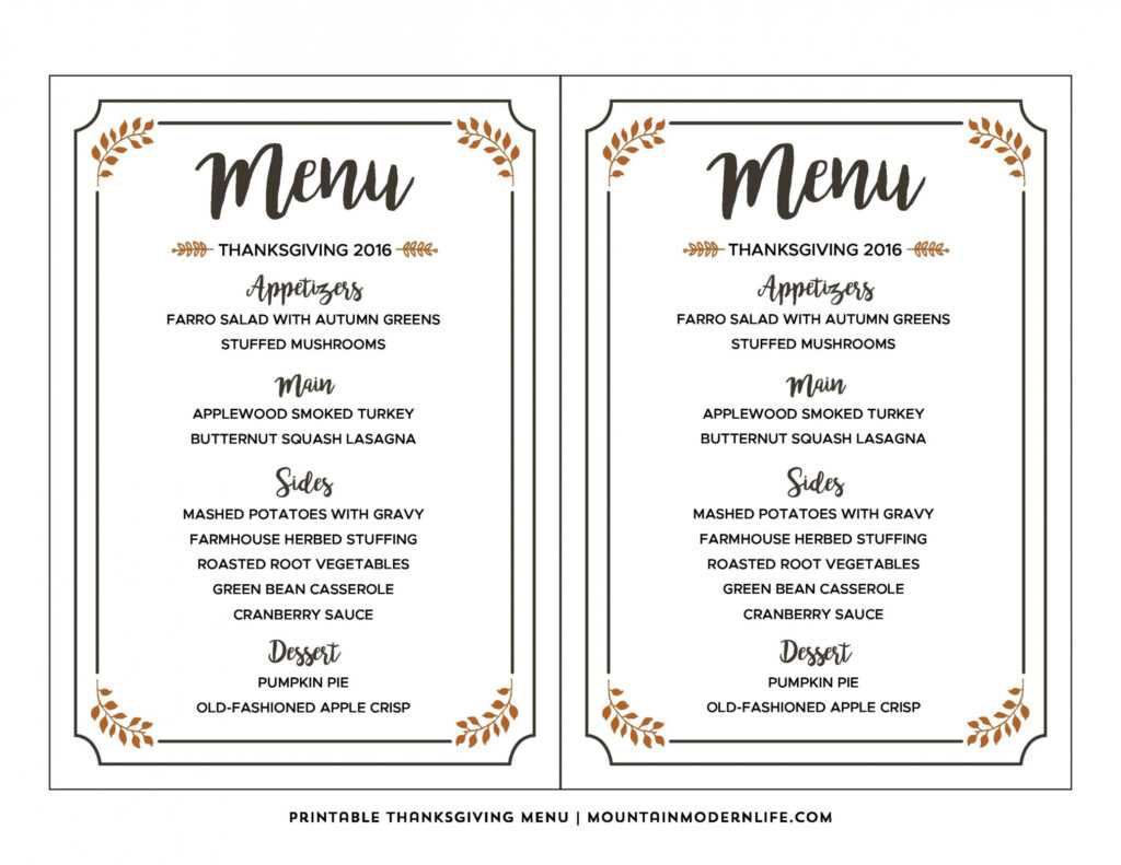 35 Awesome Thanksgiving Menu Templates ᐅ Templatelab in Thanksgiving Menu Template Printable