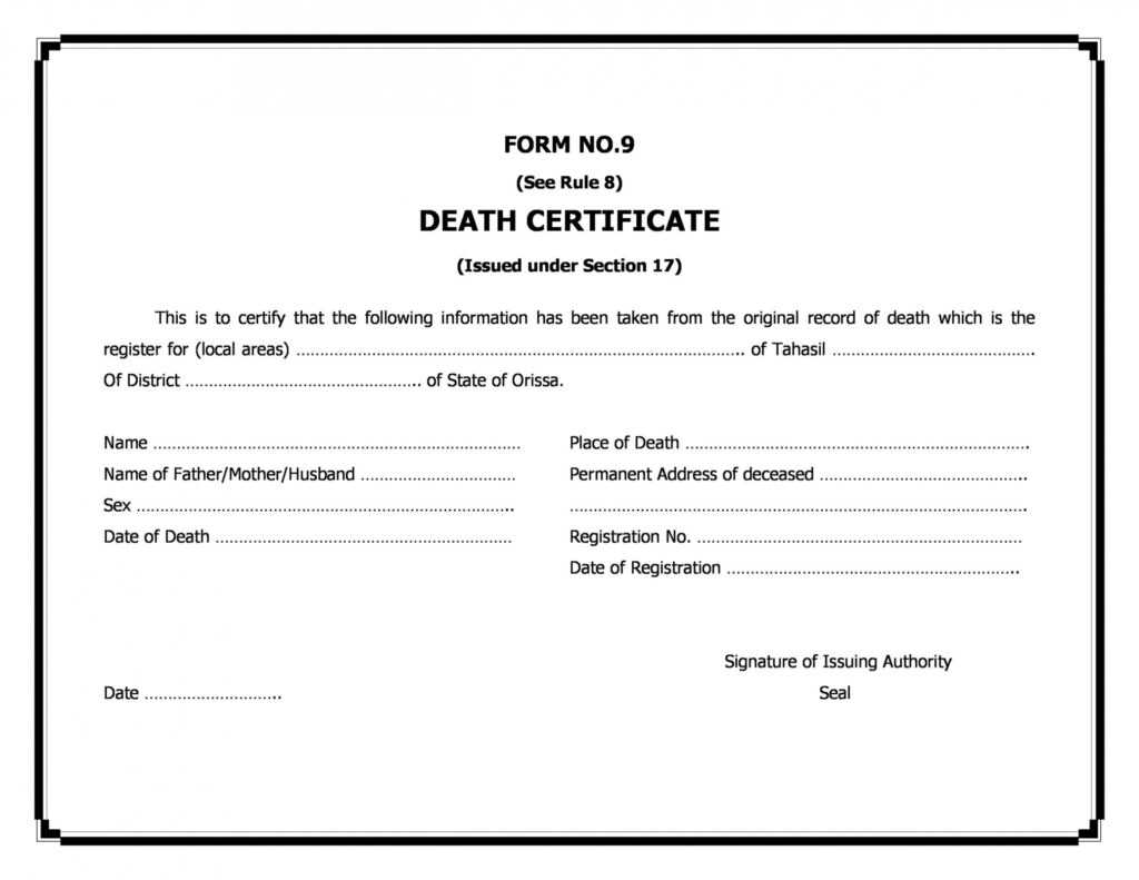 37 Blank Death Certificate Templates [100% Free] ᐅ Templatelab regarding Death Certificate Translation Template
