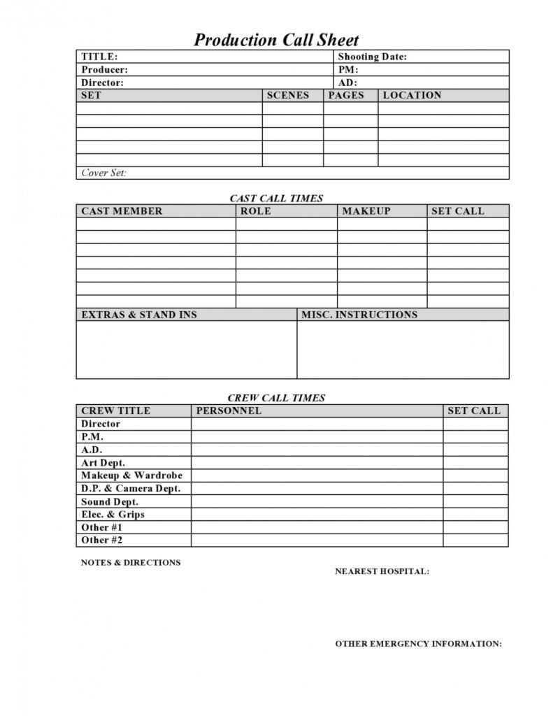 39 Simple Call Sheet Templates (Free) - Templatearchive throughout Blank Call Sheet Template