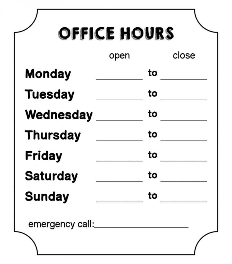 4 Best Free Printable Business Hours Sign Template with Hours Of Operation Template Microsoft Word