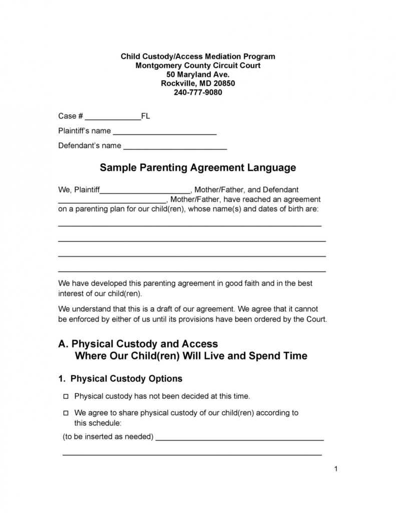 49 Free Parenting Plan &amp; Custody Agreement Templates ᐅ with regard to Joint Custody Agreement Template