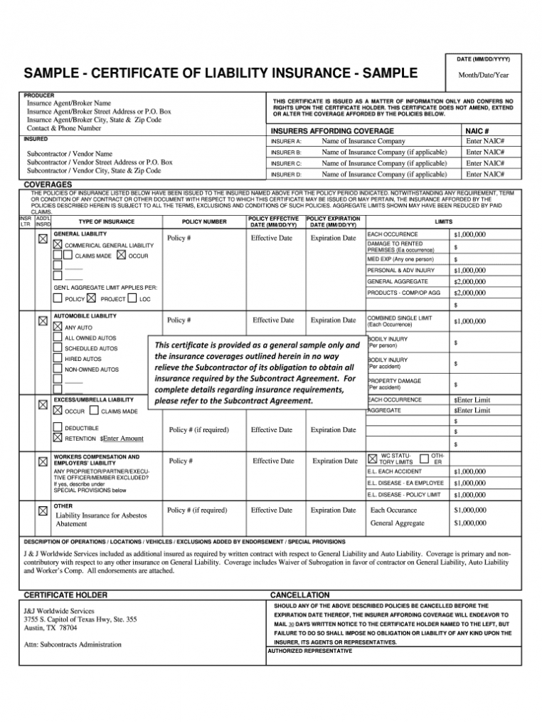 Acord Insurance - Fill Out And Sign Printable Pdf Template | Signnow regarding Certificate Of Liability Insurance Template