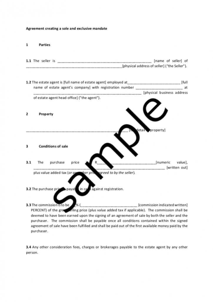 Agreement Creating A Sole And Exclusive Mandate inside Sole Mandate Agreement Template