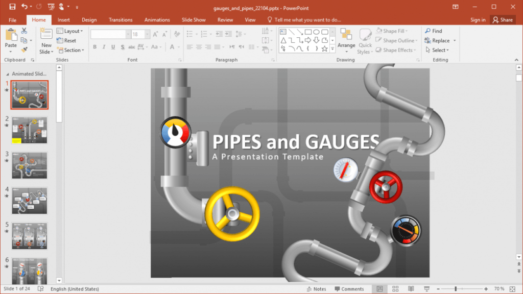 Animated Gauges And Pipes Powerpoint Template with Multimedia Powerpoint Templates