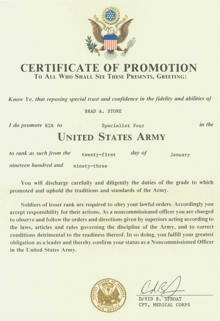 Army Certificate Of Promotion Template - Template Free with regard to Promotion Certificate Template