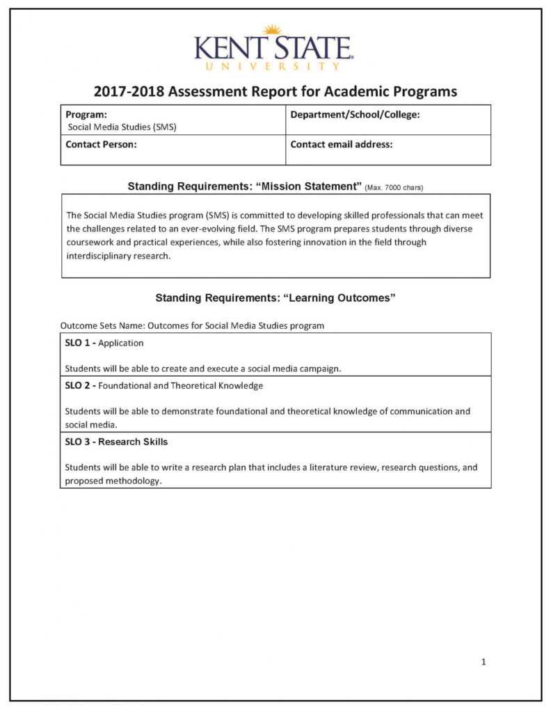 Assessment Report Sample | Kent State University in Template For Evaluation Report
