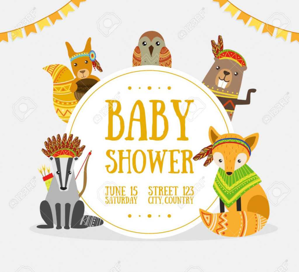 Baby Shower Banner Template With Place For Text And Cute Wild Ethnic  Animals Vector Illustration, Web Design. within Baby Shower Banner Template