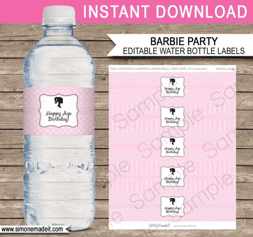 Barbie Party Water Bottle Labels Template within Diy Water Bottle Label Template