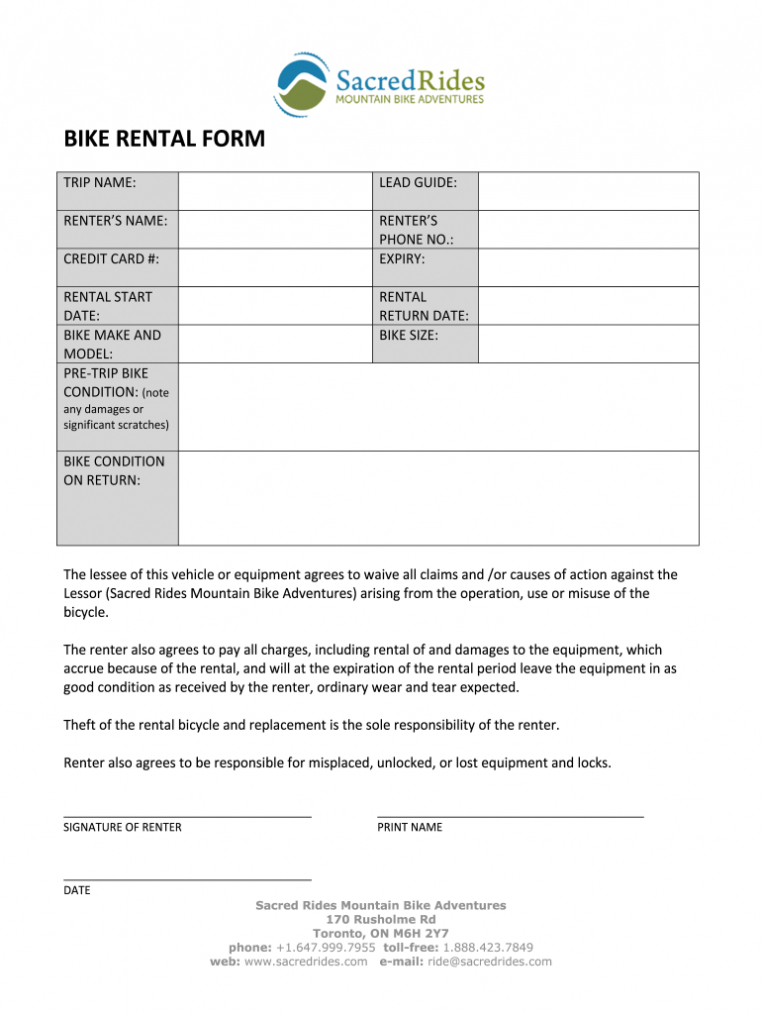 Bike Rental Form - Fill Online, Printable, Fillable, Blank in Bicycle Rental Agreement Template