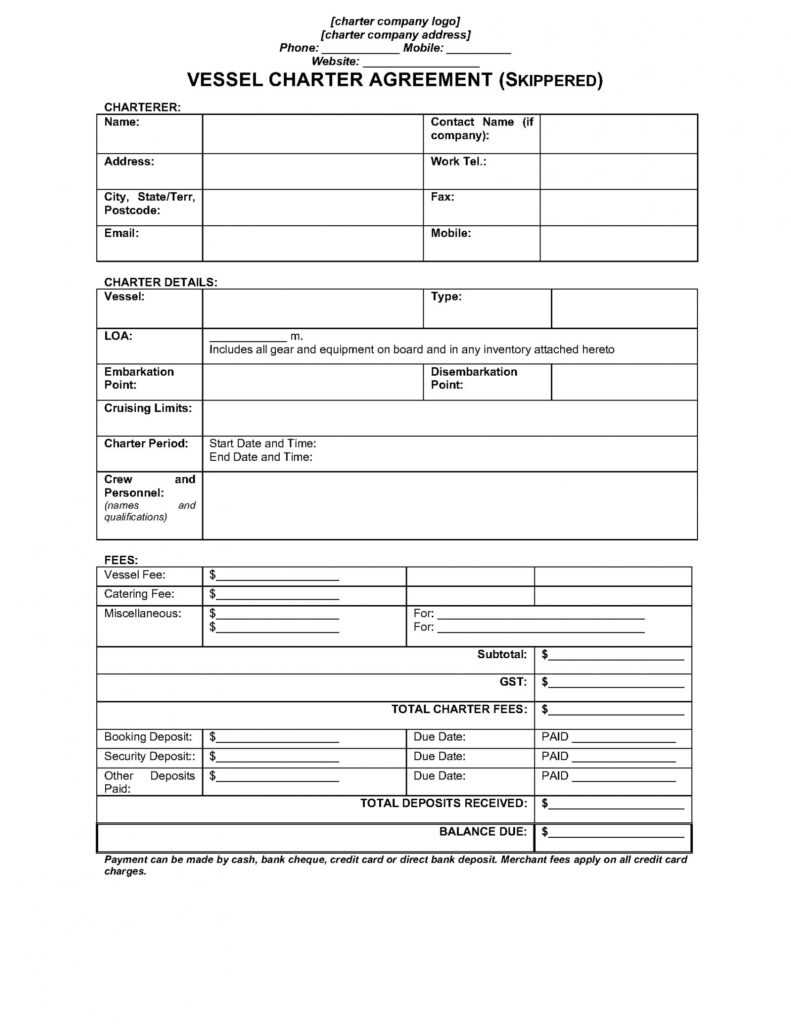 Boat Charter Agreement in Yacht Charter Agreement Template