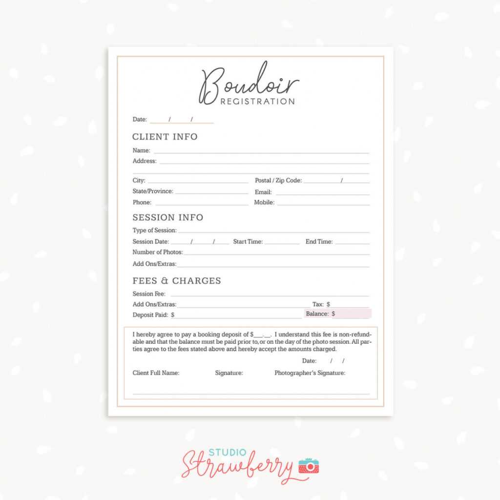 Boudoir Photography Forms Bundle – Strawberry Kit within Photography Business Forms Templates