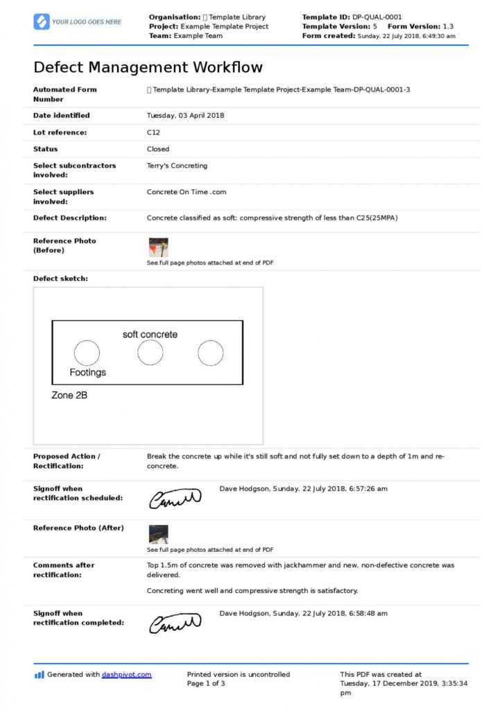 Building Defect Report: Free Sample And Editable Template intended for Building Defect Report Template
