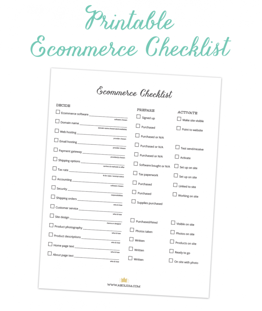 Business Plan Printable Ecommerce Setup Checklist Small Etsy for Etsy Business Plan Template