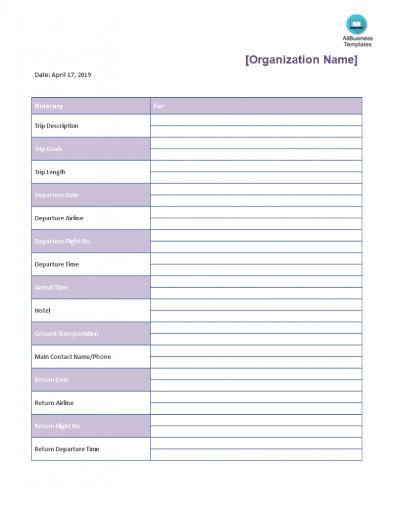 Business Trip Itinerary Template In Word | Templates At with Business Travel Itinerary Template Word
