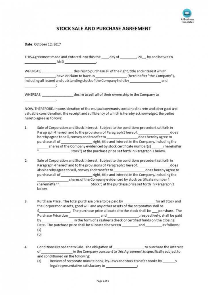 Buy Sell Agreement Template ~ Addictionary regarding Corporate Buy Sell Agreement Template