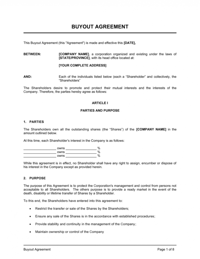 Buyout Agreement Template | By Business-In-A-Box™ with regard to Buyout Agreement Template