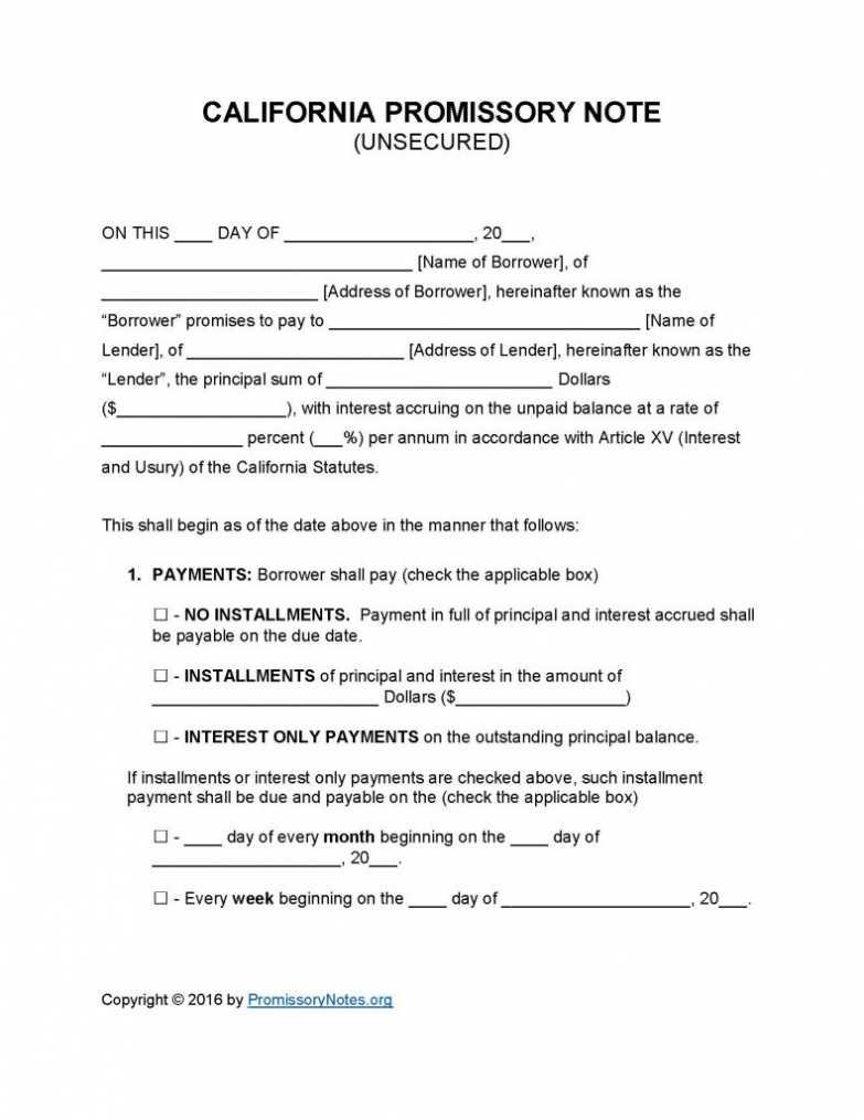 California Unsecured Promissory Note Template - Promissory throughout Promissory Note California Template