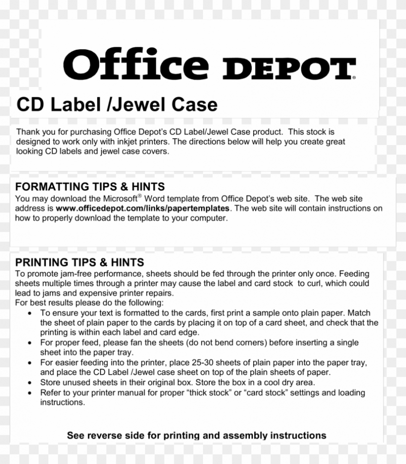 Cd Case Template - Office Depot, Hd Png Download - 2550X3300 inside Office Depot Label Template