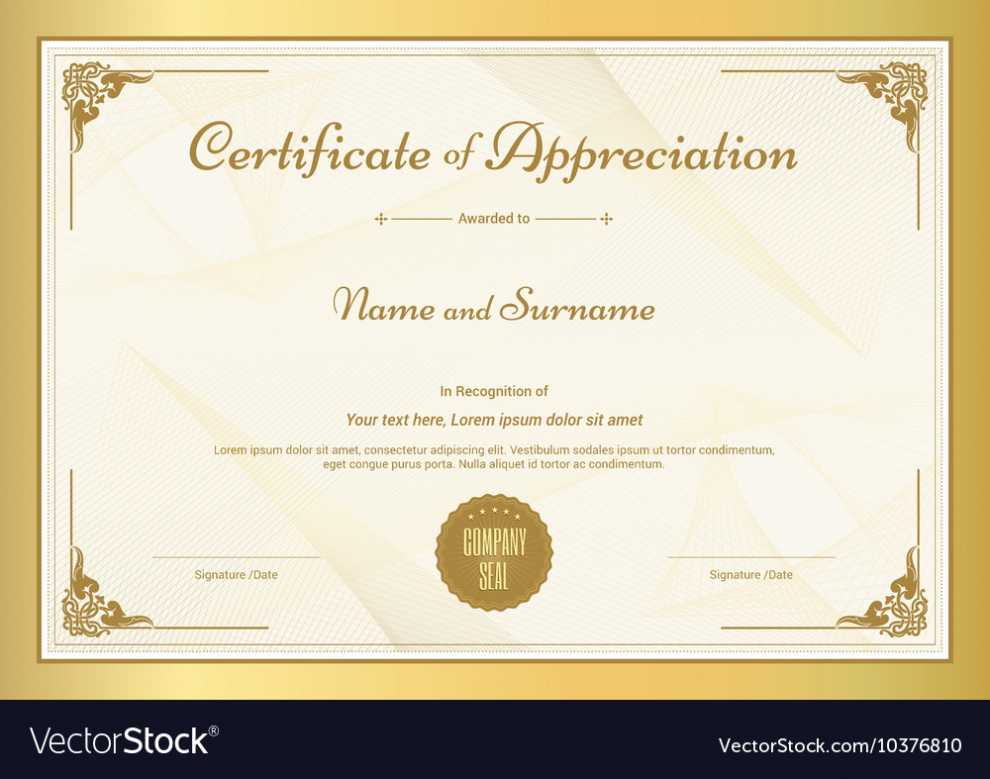 Certificate Appreciation Template Royalty Free Vector Image with regard to Free Template For Certificate Of Recognition