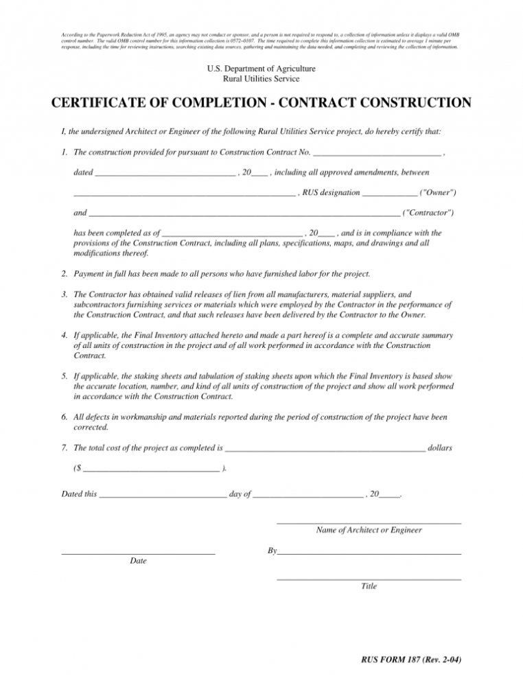 Certificate Of Completion Construction - Fill Out And Sign Printable Pdf  Template | Signnow in Certificate Of Acceptance Template