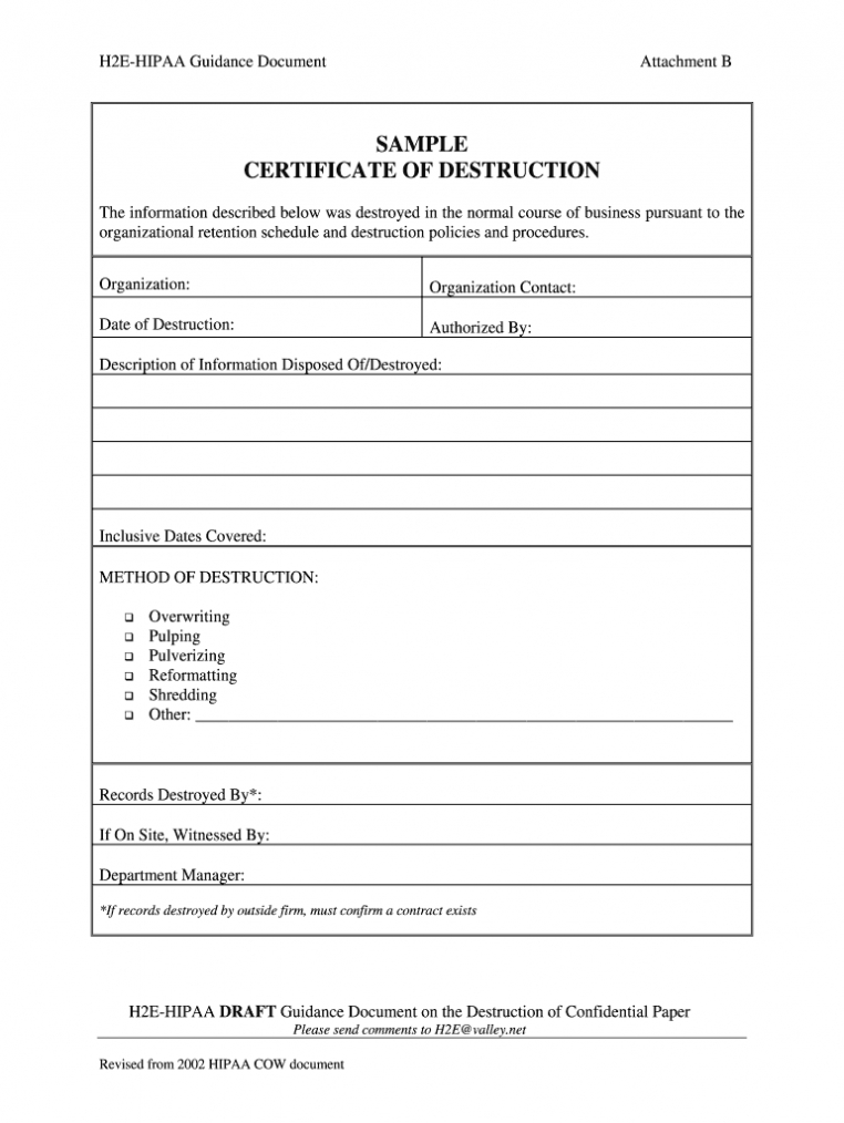 Certificate Of Destruction Template - Fill Online, Printable in Certificate Of Destruction Template