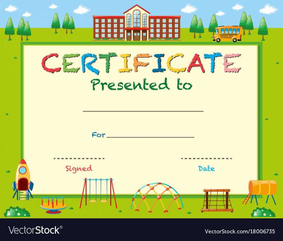 Certificate Template With School In Background Vector Image throughout Certificate Templates For School