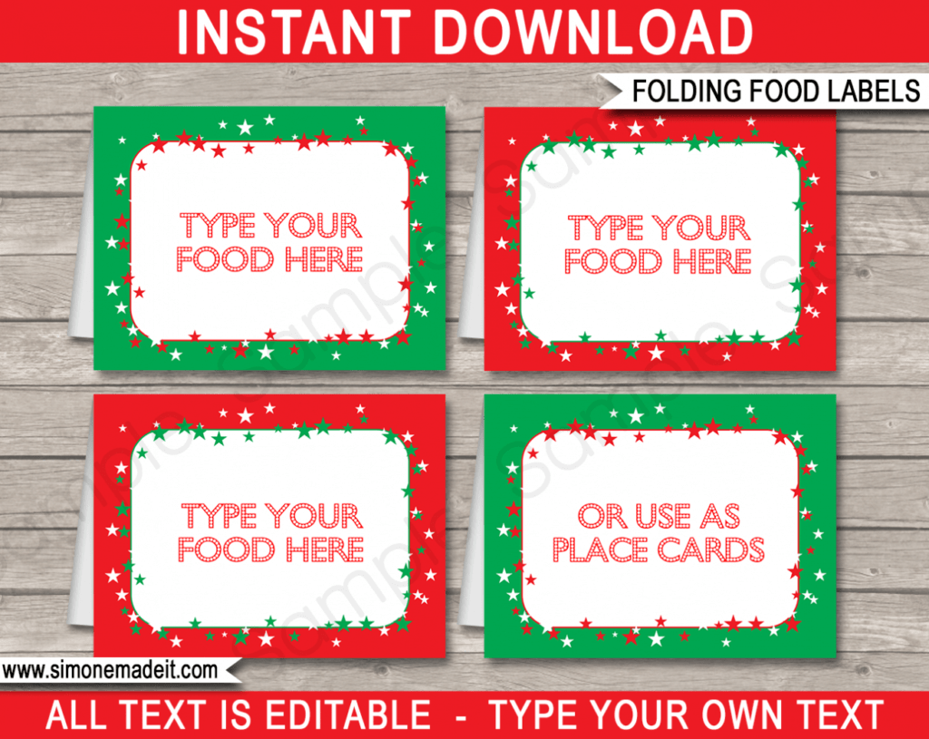 Christmas Party Food Labels Template – Red &amp; Green within Food Label Template For Party