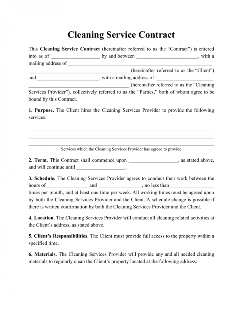 Cleaning Service Contract Template Download Printable Pdf for Cleaning Business Contract Template