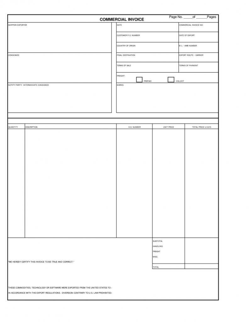 Commercial Invoice Template Word ~ Addictionary throughout Commercial Invoice Template Word Doc