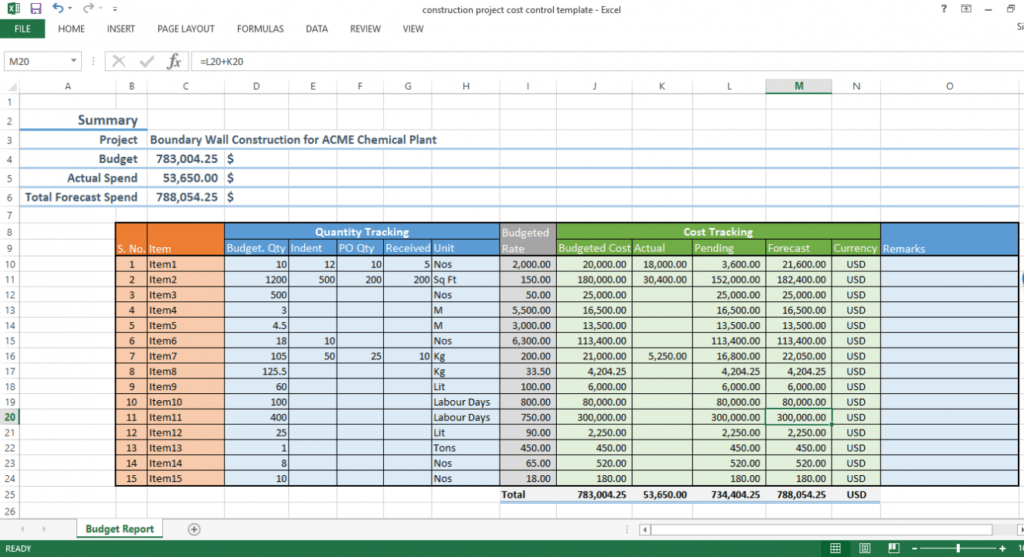 Construction Project Cost Control Excel Template Workpack with Job Cost Report Template Excel