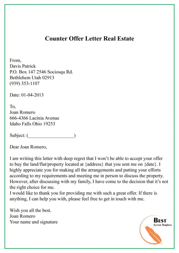 Counter Offer Letter | Templatescoverletters pertaining to Counter Offer Letter Template