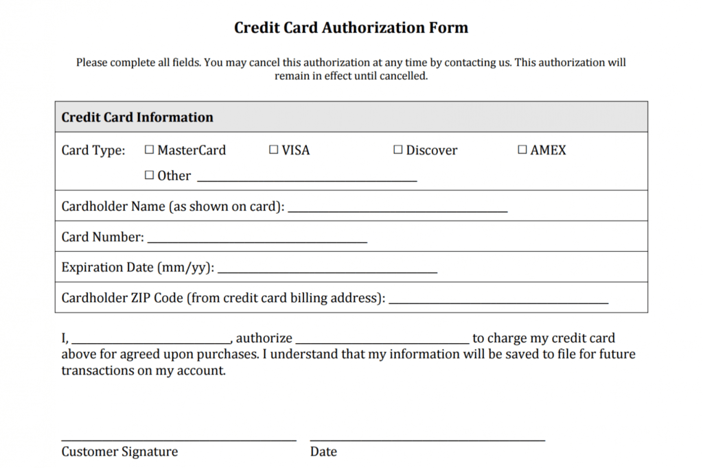 Credit Card Authorization Form Templates [Download] with regard to Authorization To Charge Credit Card Template