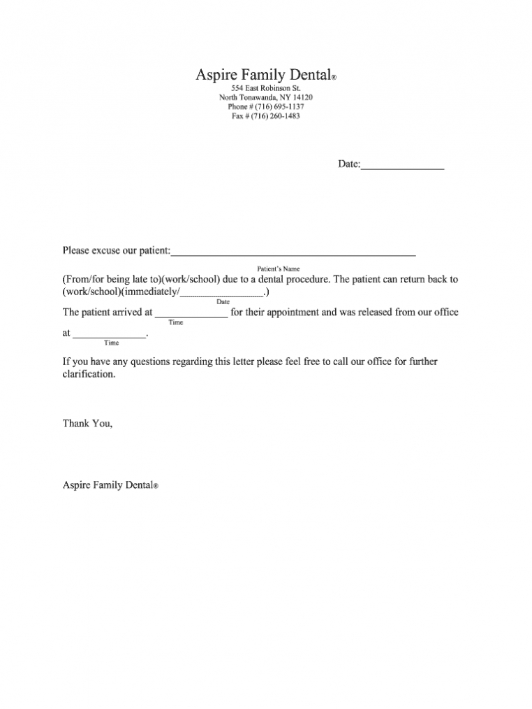 Dentist Excuse For Work Pdf - Fill Online, Printable throughout Dentist Note Template