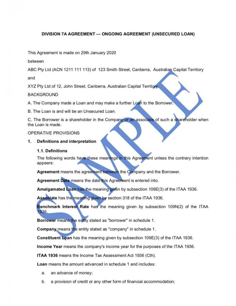 Division 7A Loan Agreement - Free Template | Sample - Lawpath with Division 7A Loan Agreement Template Free