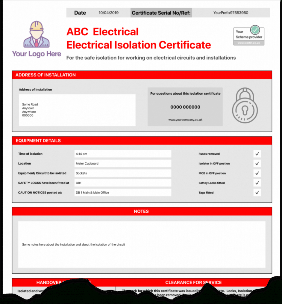 Electrical Isolation Certificate | Send Unlimited within Electrical Isolation Certificate Template