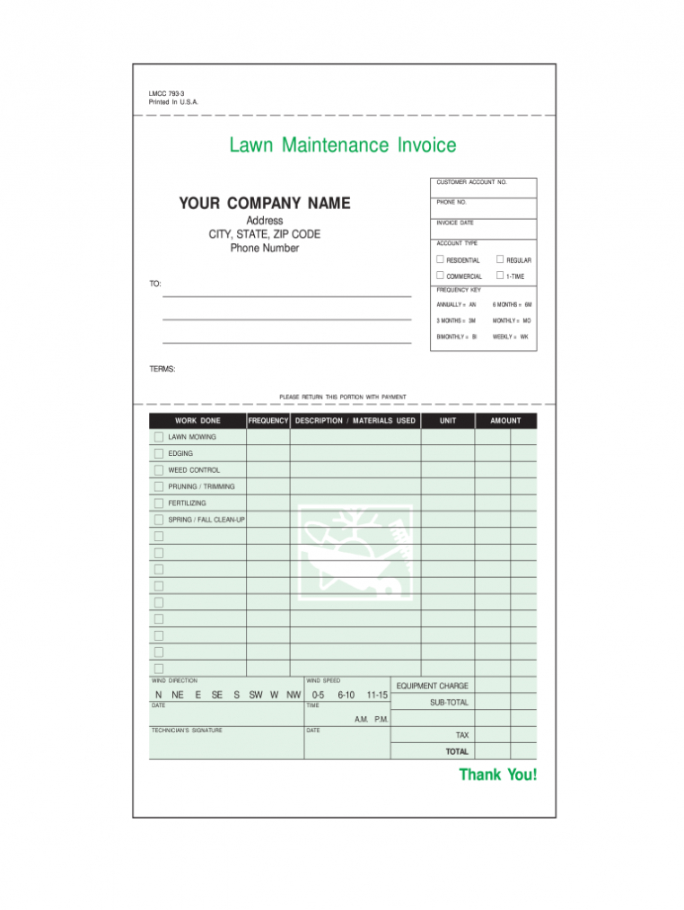 Example Filled Out Editable Customer Invoice Landscaping with Lawn Maintenance Invoice Template