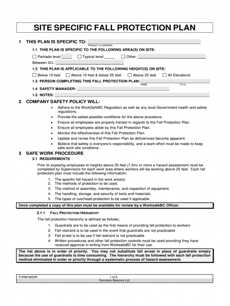 Fall Protection Plan Template Doc - Fill Online, Printable with regard to Fall Protection Certification Template