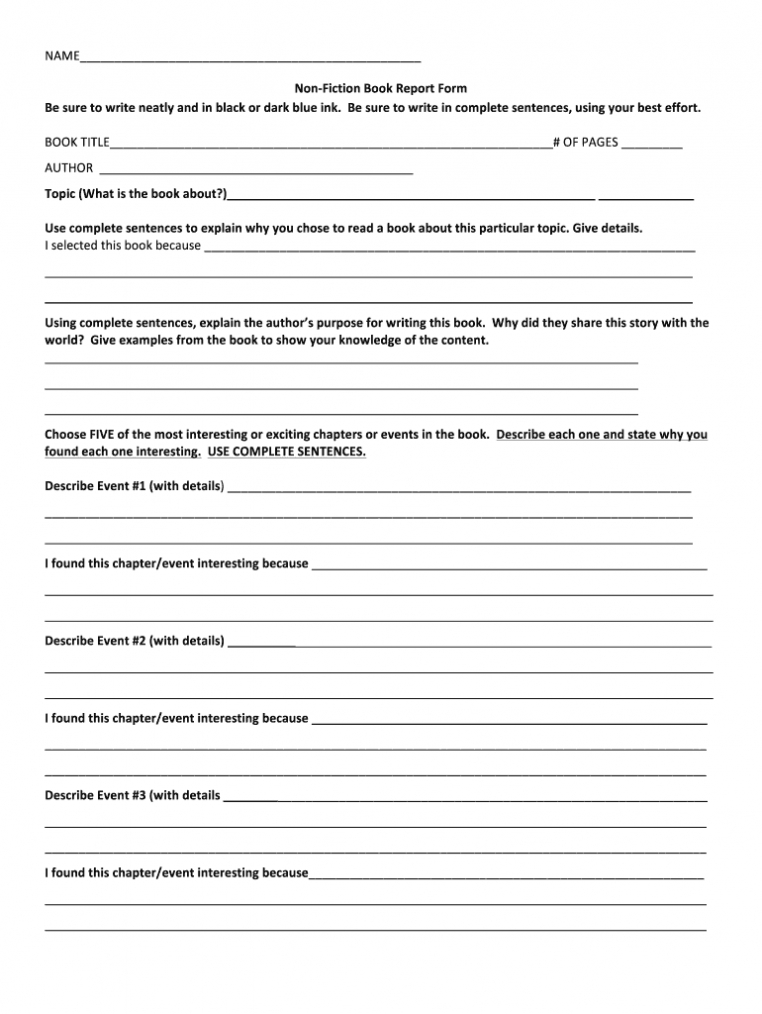 Fillable Online Rescatholicschool Non-Fiction Book Report pertaining to Nonfiction Book Report Template