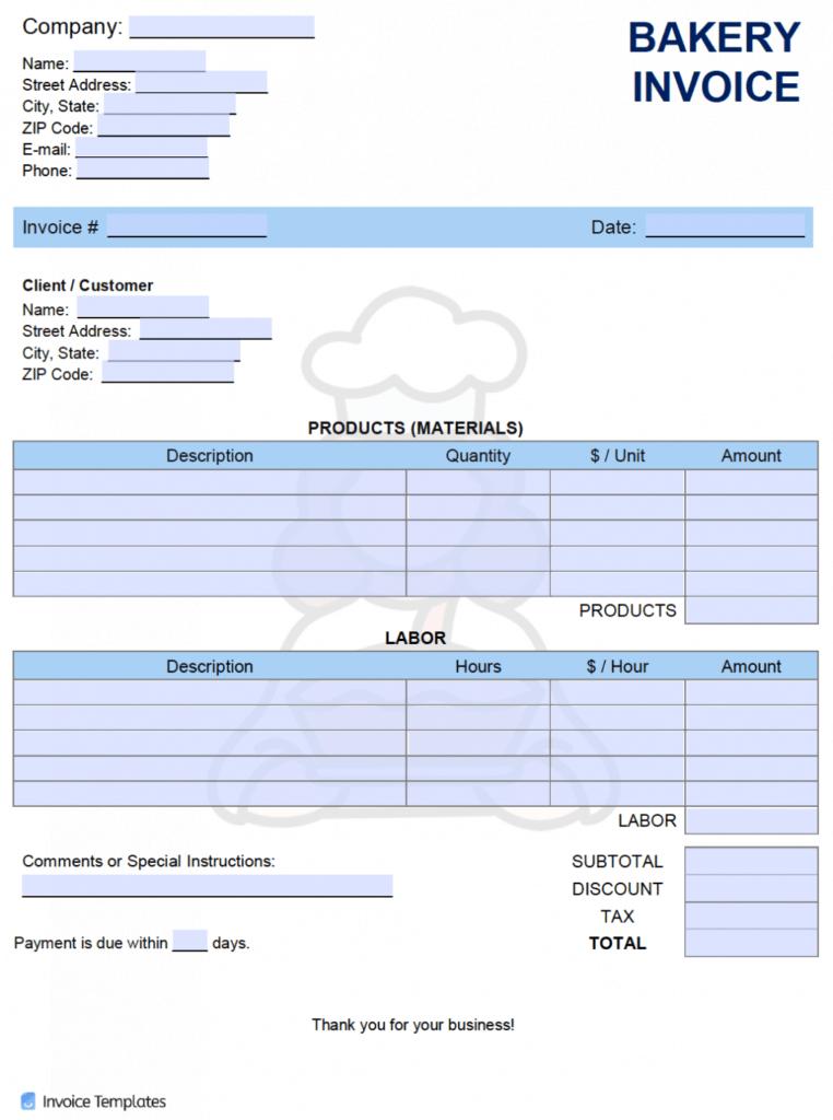 Free Bakery Invoice Template | Pdf | Word | Excel pertaining to Bakery Invoice Template