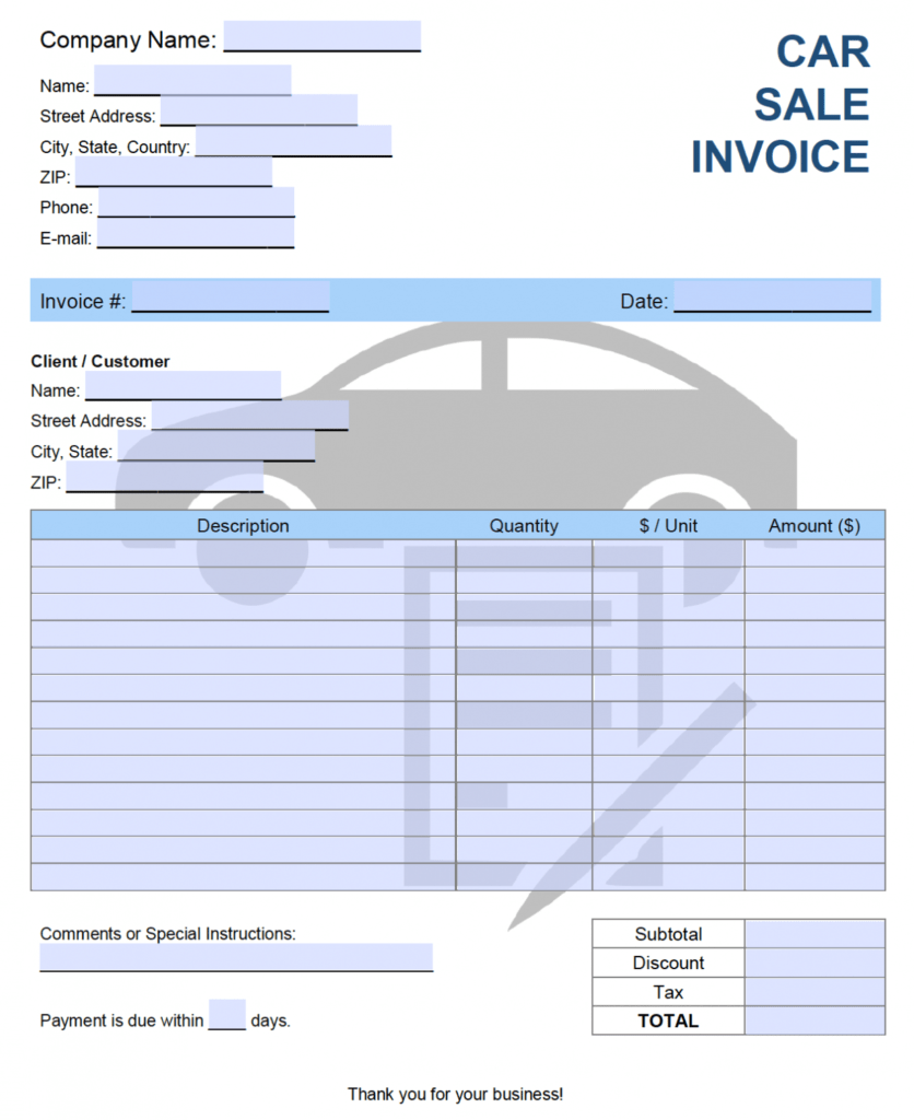 Free Car Sales Invoice Template | Pdf | Word | Excel in Car Sales Invoice Template Free Download