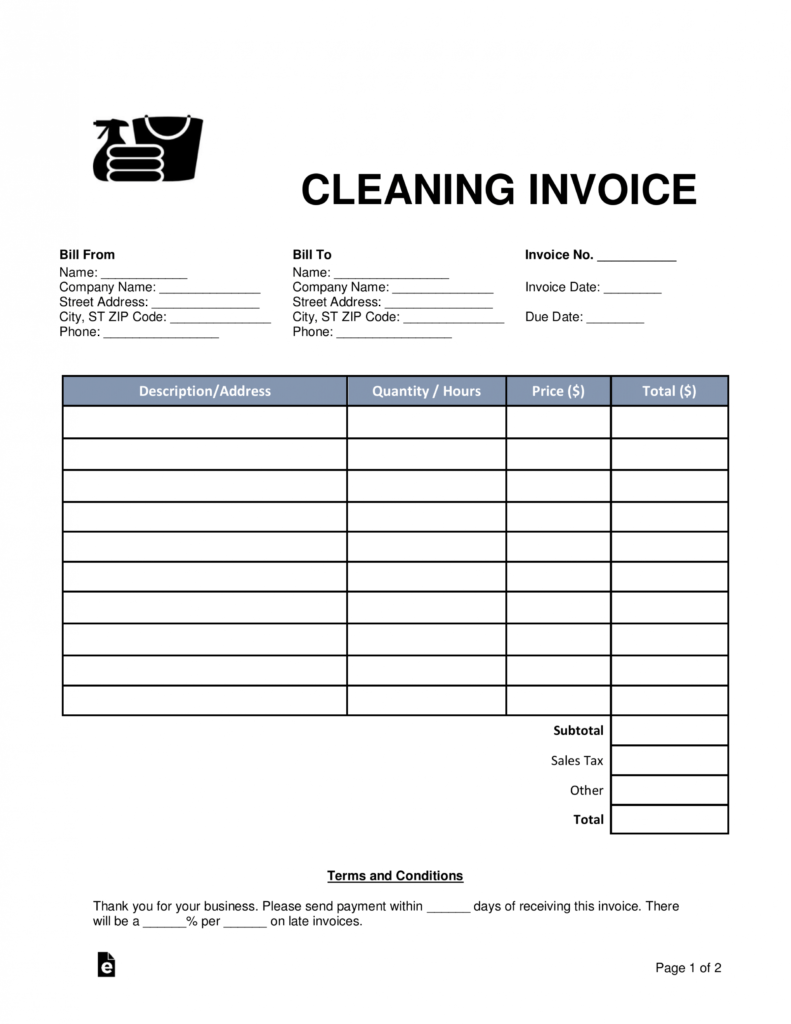 Free Cleaning (Housekeeping) Invoice Template - Word | Pdf with regard to House Cleaning Invoice Template Free