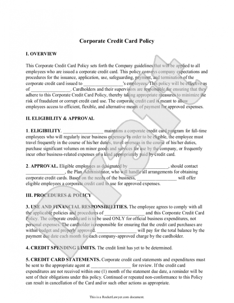 Free Corporate Credit Card Policy | Free To Print, Save intended for Company Credit Card Policy Template
