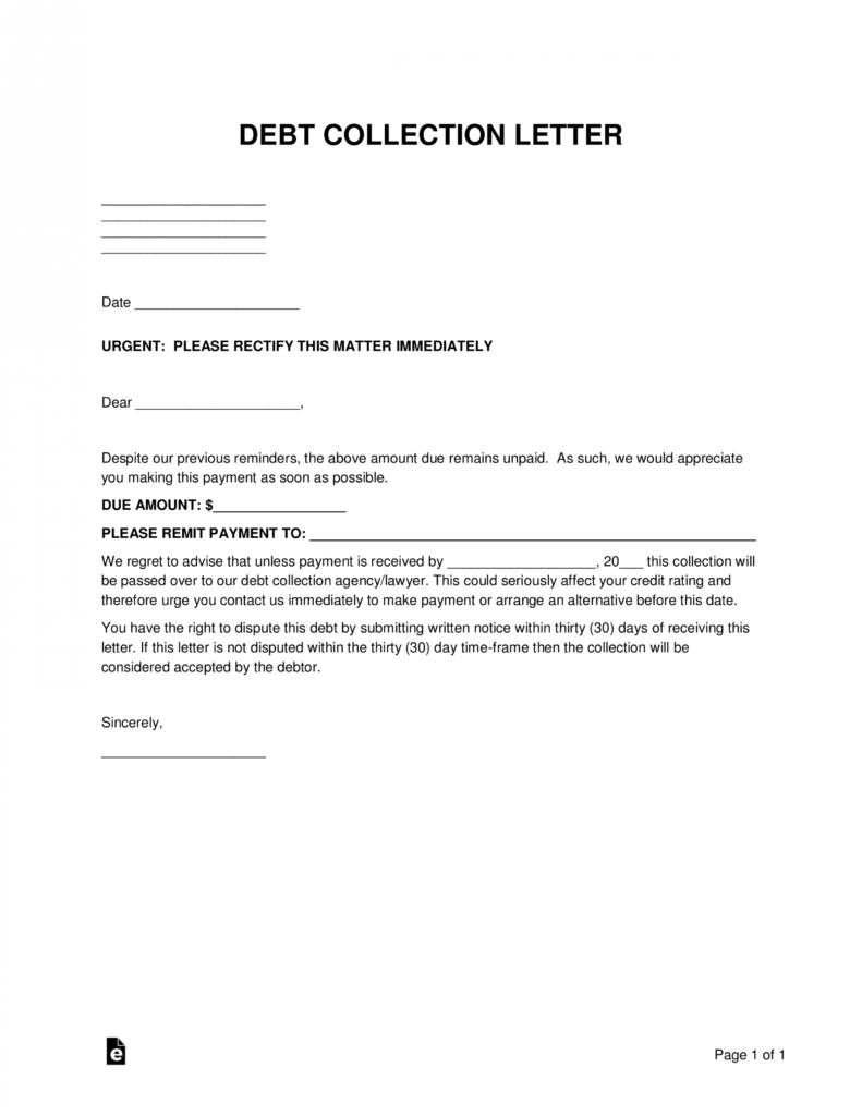 Free Debt Collections Letter Template - Sample - Word | Pdf with Legal Debt Collection Letter Template