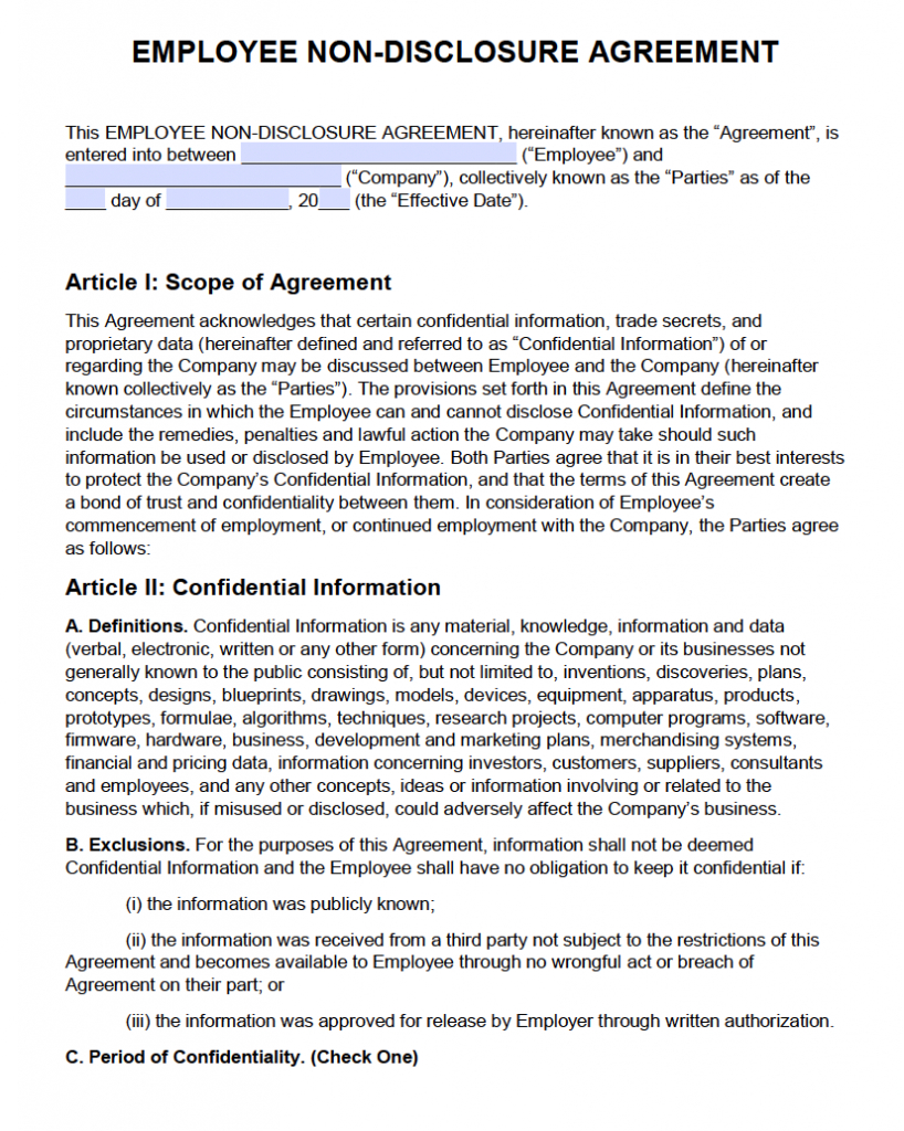 Free Employee Non-Disclosure Agreement (Nda) | Pdf | Word pertaining to Word Employee Confidentiality Agreement Templates