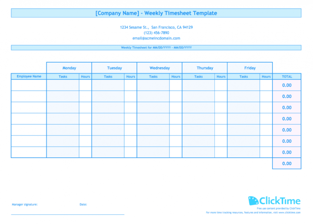 Free Excel Download Weekly Timesheet Template For Multiple pertaining to Weekly Time Card Template Free