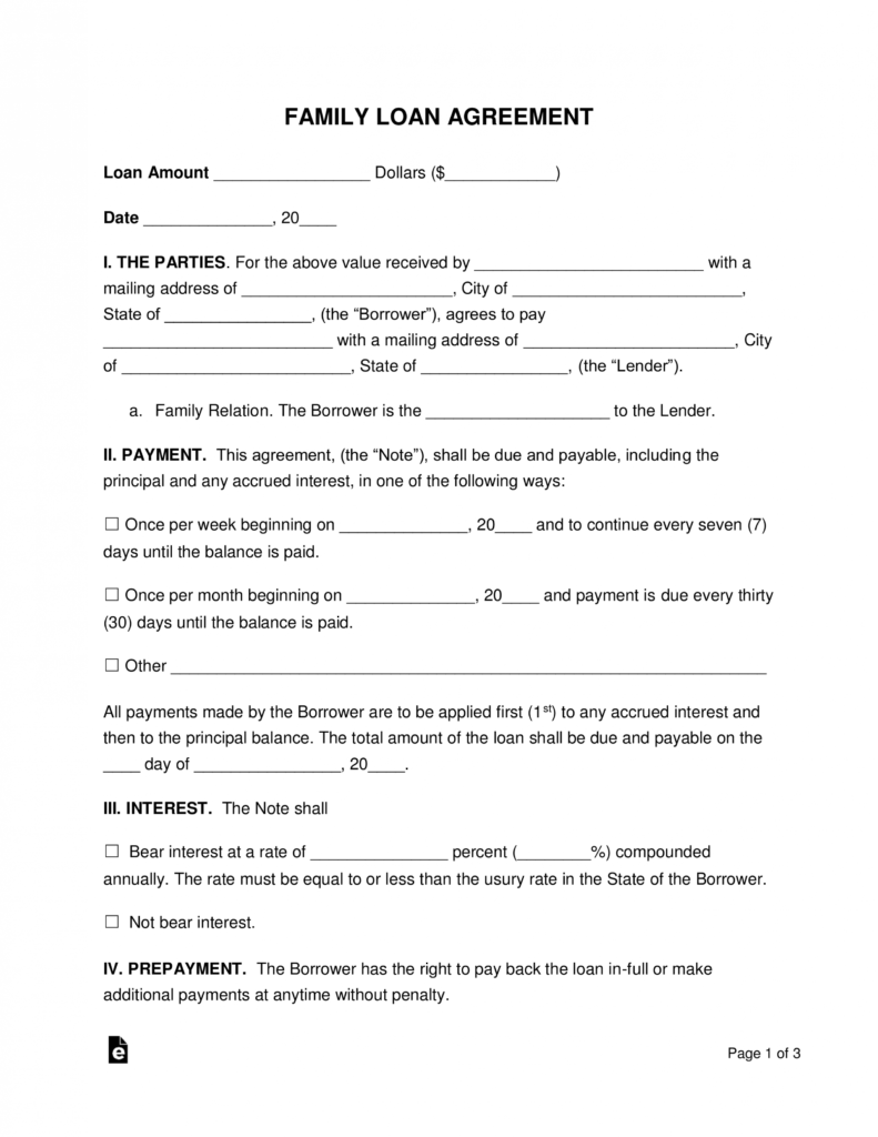 Free Family Loan Agreement Template - Pdf | Word | Eforms for Islamic Loan Agreement Template