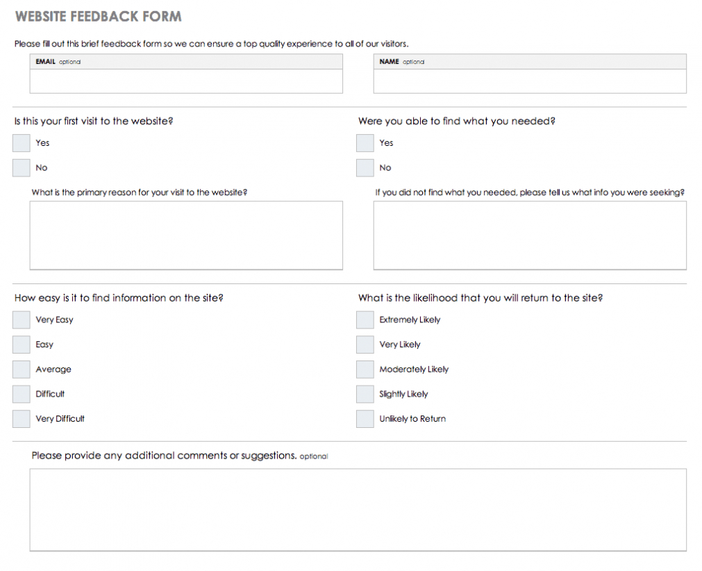 Free Feedback Form Templates | Smartsheet pertaining to Student Feedback Form Template Word