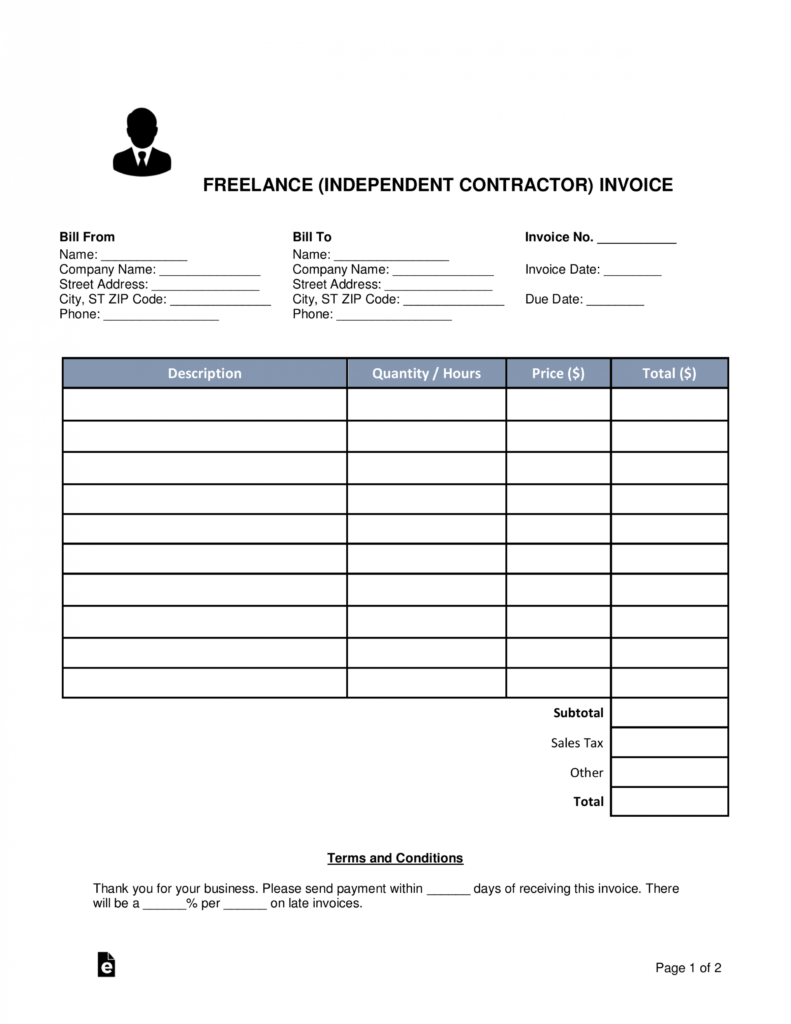Free Freelance (Independent Contractor) Invoice Template pertaining to 1099 Invoice Template
